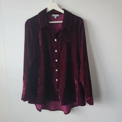 Habitat womens Velvet Button Down Shirt sz M long sleeve whimsical fairy grunge - Image 1 of 4