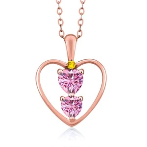 18K Rose Gold Plated Silver Pink Moissanite and Yellow Sapphire Pendant - Picture 1 of 3