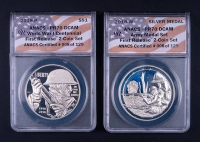 2018 WW1 2 Proof Coin & US Army Medal Set NGC PF70 First Release SDB008 - Image 1 of 2