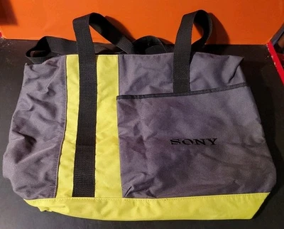 Bolso de Mano Sony de Lona con Cremallera Gris Verde Amarillo Promocional Raro Foto 1 de 3