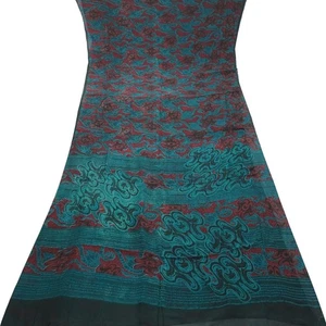 Saris vintage verde azulado 100 % seda pura estampado Georgette sari 5YD tela artesanal suave - Imagen 1 de 6