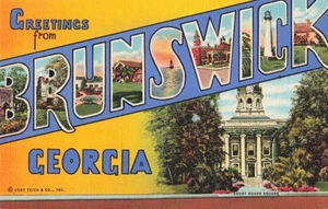 Brunswick, Georgia Large Letter Postcard Greetings Multi View c 1943 LL10 - Picture 1 of 2