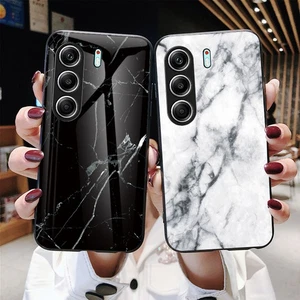 Para Tecno Camon 40 Pro, Lujo Híbrido Armadura Mármol Vidrio Suave Parachoques Estuche Cubierta - Imagen 1 de 14