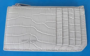 Saint Laurent Paris ~ Portafoglio Porta Carte/Monete in Pelle Goffrata Croc Zip ~Perfetto - Foto 1 di 10