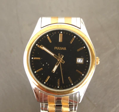 Pulsar VX42-X140 Quartz Black Dial Two Tone Stainless Steel Mens Watch AS-IS #2 - Image 1 of 4