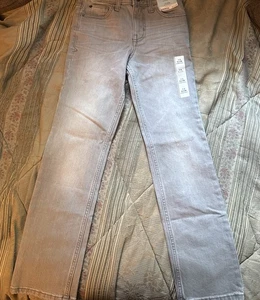 Cat & Jack Straight Gray Jeans For Kids Size 12 Slim Total Flex Distressed - Picture 1 of 7