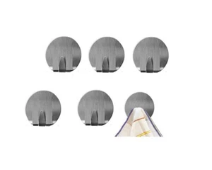 6 x Stainless Steel Self Adhesive Hooks Hanger Stick On Wall Door Rope Tea Towel - Picture 1 of 39