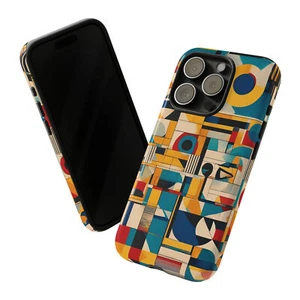 Funda de teléfono resistente para iPhone 15 - impresión temática cubismo de mediados de siglo - Imagen 1 de 13