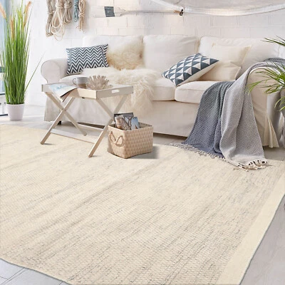 Небольшой шерстяной ковер ручной работы LoomBloom 5 футов 3 дюйма x 7 футов 7 дюймов цвета слоновой кости плоский плетеный - Изображение 1 из 4