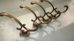 4 COAT HOOKS CURVED door solid heavy solid brass furniture age old style 4" B - Picture 1 of 7