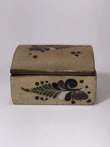 Mexikanische brünierte Tonala Keramik Schmuckschatulle mit Blüte - signiert IvetzMexiko - Bild 1 von 7