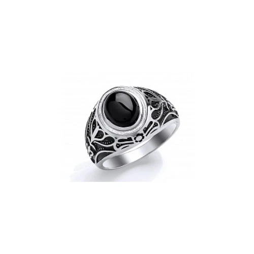 Da Uomo Argento Sterling Anello Sigillo Set Con Ovale Onice Nera - Immagine 1 di 1