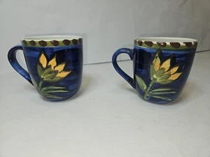 Set Mulberry Home Collection Kaffeetasse Becher Sonnenblumen blau grün 4,5 Zoll - Bild 1 von 6