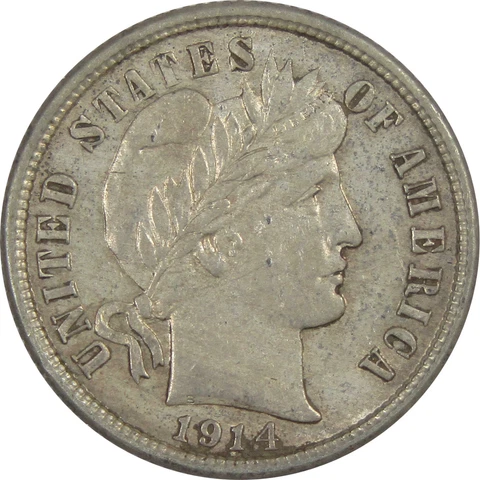 1914 D Barber Dime AU About Uncirculated 90% Silver 10c SKU:IPC8458 Cover