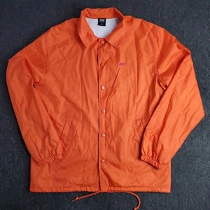 Obey Jacket Mens Size Medium Orange Windbreaker Lightweight Button Up Red Eyes - Picture 1 of 11