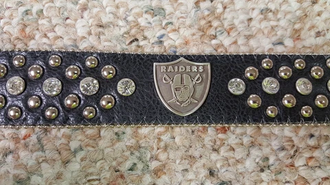 Oakland Raiders Black Leather Belt Rhinestone Fancy Style Glitz NFL Bling XL Cover