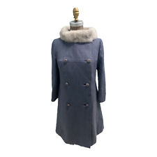 Vintage 1950s Martins Heavy Grey Double Breasted Winter Coat W/ Fur Collar Med.