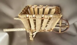 WHEELBARROW BASKET Wooden Miniature Handmade Rustic Decor Country 14" x 7" x 7" - Picture 1 of 4