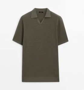 NUEVO CON ETIQUETAS Massimo Dutti Para hombres Mezcla de Algodón Tejido Polo en Verde Ejército Talla L/Grande - Imagen 1 de 18