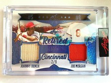 2021 Art Of Sport Retired Remnant Blue Johnny Bench & Joe Morgan Dual Relic #2/9