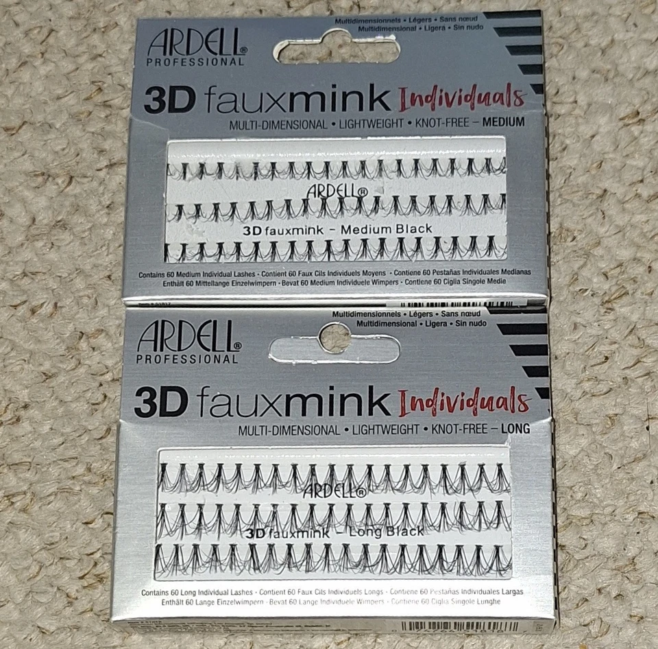 2 Ardell 3D Fauxmink Individual False Eyelashes Long + Medium Length Lightweight - Image 1 of 1