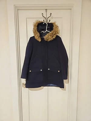 Chaqueta Parka Para Mujer Azul Mezcla Lana J Crew Chateau Piel Sintética Con Capucha Talla 12P Foto 1 de 4