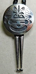 HOPI MANUEL HOYUNGOWA STERLING Cut Out HANDMADE Vintage KACHINA BOLO TIE Estate - Picture 1 of 7