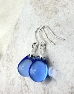 Light sapphire blue Czech Glass Teardrop Earrings - Small and lightweight - Picture 1 of 3