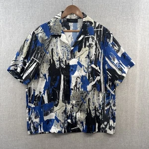 Amiri Silk Shirt XL Blue Paint Splatter Loop Camp Collar Hawaiian Short Sleeve - Picture 1 of 17