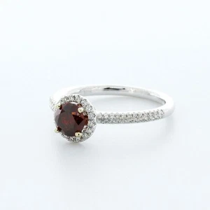 0.98ctw Red SI1 Round Cut Natural Certified Diamonds 18k Gold Halo Accent Ring - Picture 1 of 7