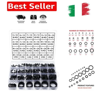 YIXISI 420 Pezzi 24 Misure Neri O-ring Assortimento Kit, Nitrilica O-ring Gom... - Immagine 1 di 4