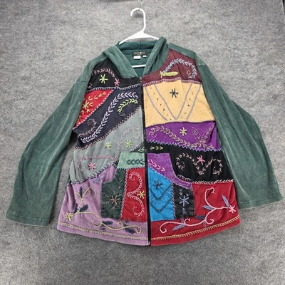 Rising Tide Jacket Womens 3XL Multicolor Patchwork Hooded Embroidered Boho - Image 1 of 4