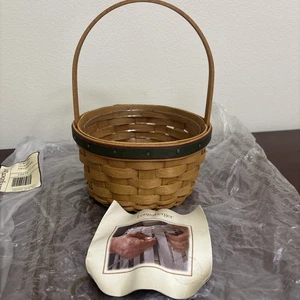 2005 Longaberger runder Urlaubshelferkorb mit Schutz grün/rote Akzente - Bild 1 von 9