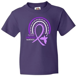 Inktastic Turner Syndrome Awareness Purple Rainbow Ribbon Youth T-Shirt Hearts - Picture 1 of 7
