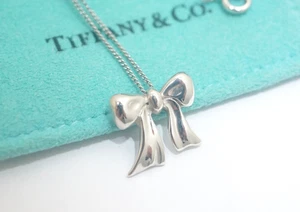 Tiffany & Co. Sterling Silver Bow Ribbon Pendant Necklace 16" Vintage - Picture 1 of 6