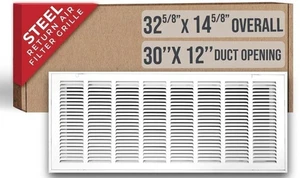 Stahl Rückluftfiltergitter für 30x12 Kanal, abnehmbare Tür, weiß ❄️ - Bild 1 von 8