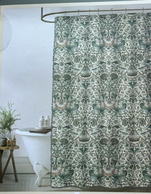 William Morris Co Lodden Cortina de Ducha Verde Salvia Verde Azulado 100% Algodón Gasa Floral Foto 1 de 4
