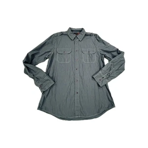 Camisa G by Guess Para Hombre Grande Azul Blanco Rayas Algodón Correa para el Hombro Perla A Presión - Imagen 1 de 8