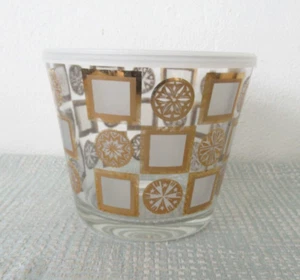 VINTAGE GLASS MID CENTURY MODERN CARNIVAL ICE BUCKET GOLD & CLEAR - Picture 1 of 10