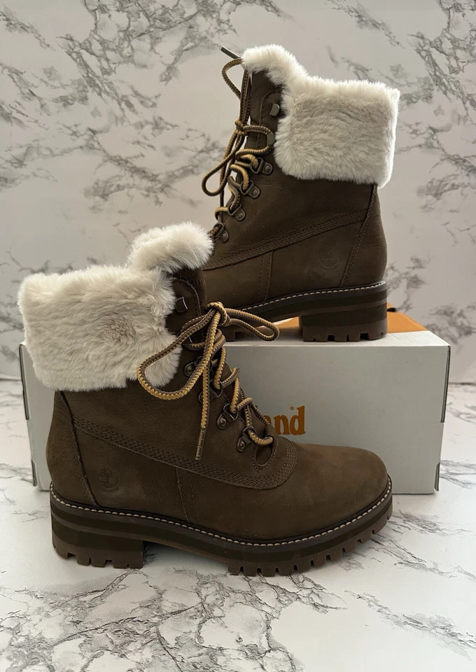 Timberland Courmyeur Valley 6 英寸 WP 暖衬里靴子棕色磨砂女式 7.5 码 — 第 1/4 张图片