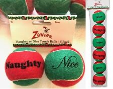 6 Dog Tennis Balls by Zanies Red Green Christmas Holiday Says Naughty Nice