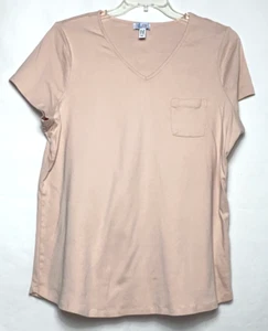 Top tejido manga corta Denim & Co. Essentials con bolsillo talla 2X rosa antigua *O - Imagen 1 de 5