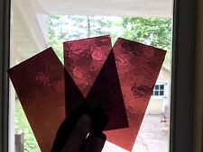 (3) Antique Vintage Textured Stained Glass Window Panel Pieces - Red Hue Pane