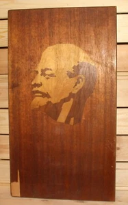 Vintage Sowjetisch Russischer Wandbehang Intarsien Holz Plakette Wladimir Lenin - Bild 1 von 8