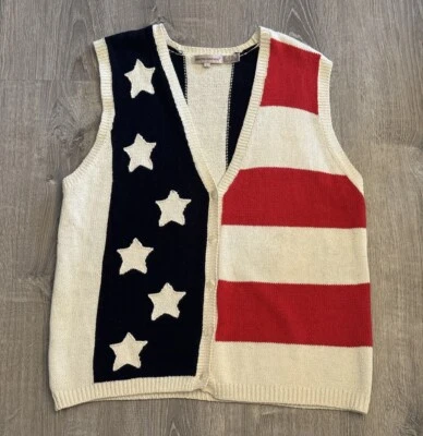 Lauren Hansen De Colección Suéter Abotonado Chaleco Bandera Americana EE. UU. Para Mujer’s Grande Foto 1 de 4