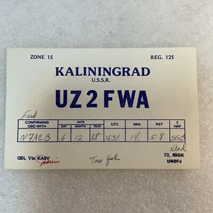 QSL Short Wave Ham Radio Card UZ2FWA Vlad Kaliningrad USSR - Picture 1 of 3