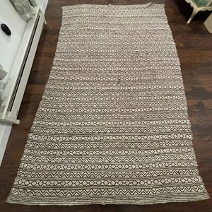 Vintage Handgewebt in Pakistan Kelim 100% Baumwolle Braun und Creme Boho Überwurf Teppich - Bild 1 von 9