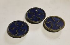 Ex Rare Vintage BLUE ENAMEL W/foil spiral French brass button, ca.,mid-1900s/20s