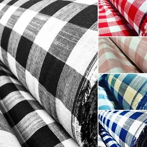 Gingham Linen Checked Cotton Fabric Plaid Material Buffalo Check 55'' wide - Picture 1 of 33