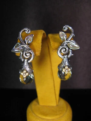 BARBARA BIXBY GREEN QUARTZ VINE LEAF EARRINGS ABALONE Gemstone Gift Christmas - Image 1 of 2